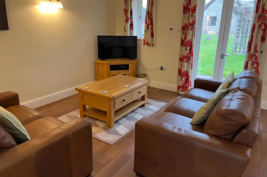 Seating area with leather sofas