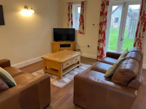 Seating area with leather sofas